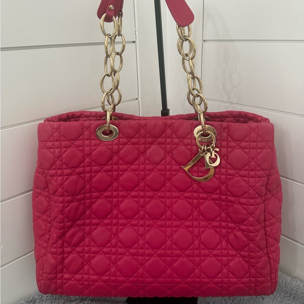 Authentic Christian Dior Soft Chain Tote Canage Quilt Lambskin